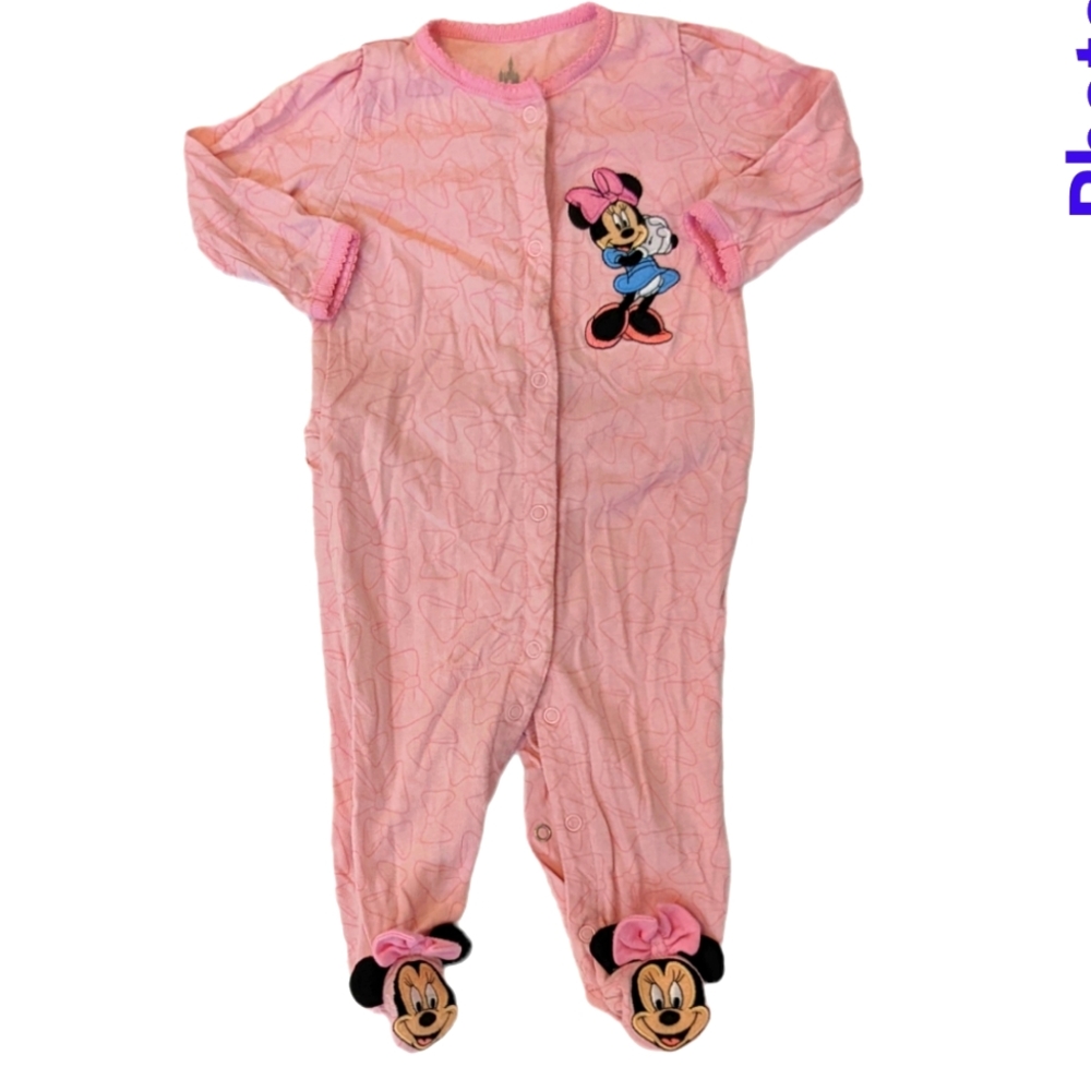 Disney Mini Mouse baby girl sleep and play snap up, pink with footsies